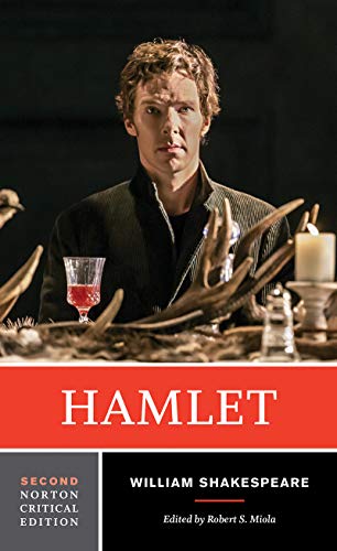 Book cover for "Hamlet" featuring a dramatic portrait of a man.