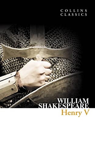 Book cover of "Henry V" by William Shakespeare with sword and armor.