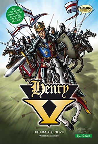 Cover of "Henry V" graphic novel depicting a king with soldiers.