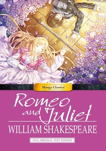 Manga-style cover of Romeo and Juliet with characters and flowers.