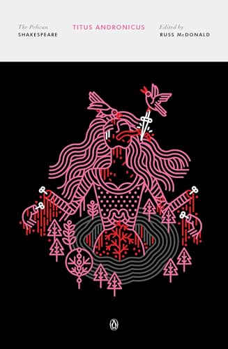 Book cover for “Titus Andronicus” with pink line art on black.