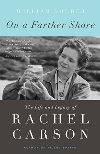 Book cover featuring a black and white photo of Rachel Carson by a beach.