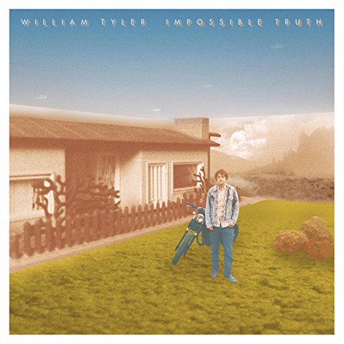 Album cover with a house, motorcycle, and person in a landscape.
