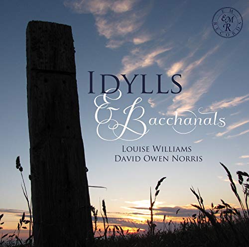 CD cover: weathered post, sunset, and album title “Idylls & Bacchanals.”