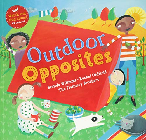Children playing outdoors near a large red tent on the cover of a book.