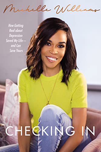Book cover featuring Michelle Williams, with title “Checking In” in large white text.
