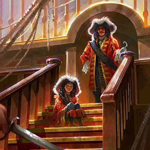 Hook soundtrack vinyl cover: Captain Hook descends stairs with a child.