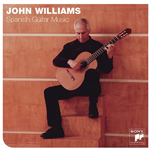 John Williams playing a classical guitar, album cover for Spanish Guitar Music.