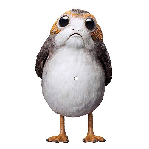 Porg creature with large, dark eyes and a fluffy white chest.