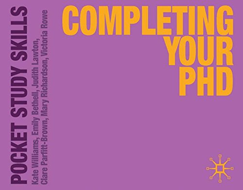Book cover for Completing Your PhD with yellow text on a purple background.