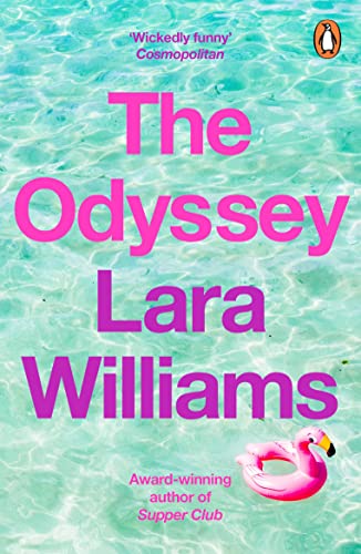 Book cover: "The Odyssey" by Lara Williams, with a pink flamingo float.