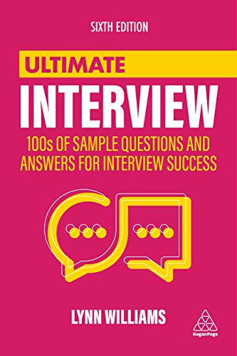 Bright pink book cover with yellow text: "Ultimate Interview" and speech bubble graphic.