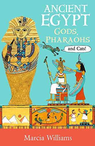 Book cover depicting an Egyptian sarcophagus, gods, and a cat.