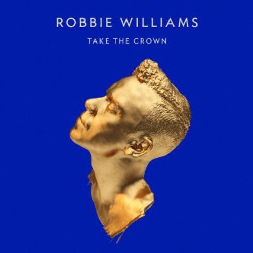 Robbie Williams album cover: gold profile portrait on blue background.