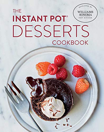 Cookbook cover with chocolate lava cake, berries, and “The Instant Pot Desserts Cookbook” title.