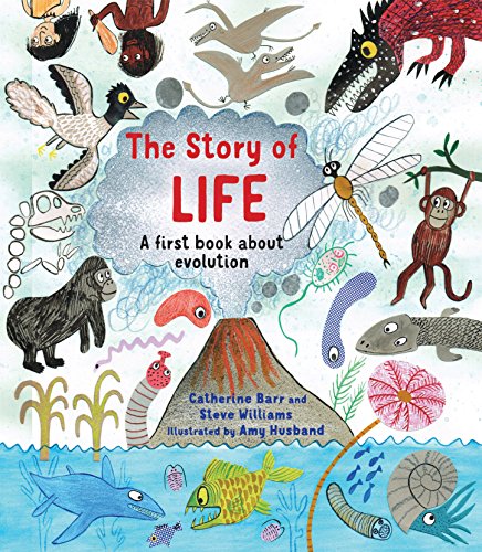 Book cover illustrating diverse life forms and evolution with colorful artwork.