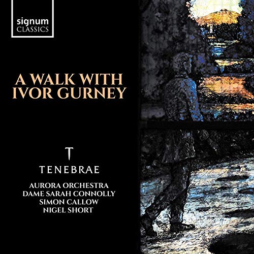 CD cover with text A Walk With Ivor Gurney and a dark, textured illustration.