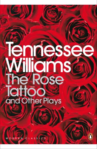 Book cover: "The Rose Tattoo" by Tennessee Williams, with red roses.