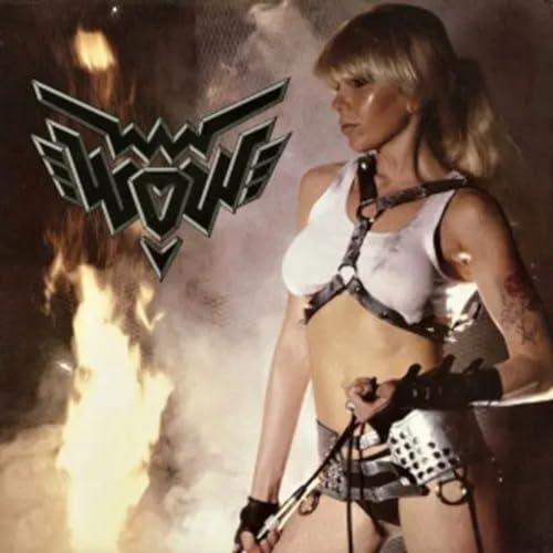 Vinyl album cover featuring a blonde woman with flames and metal accents.