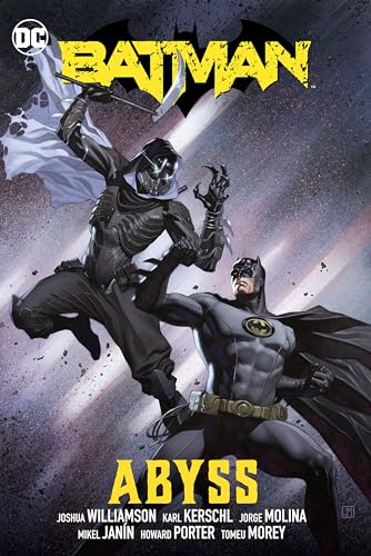 Batman fights a masked figure in a dynamic comic book cover.