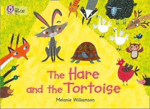 Book cover depicting colorful animals, including a hare and tortoise.