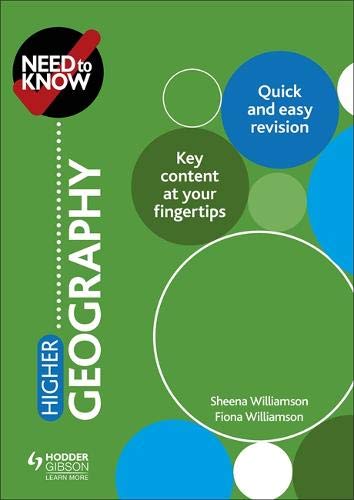 Green book cover with "Need to Know: Higher Geography" title and circular designs.