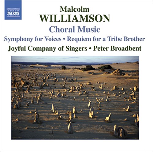 CD cover for Malcolm Williamson’s choral music with desert landscape.