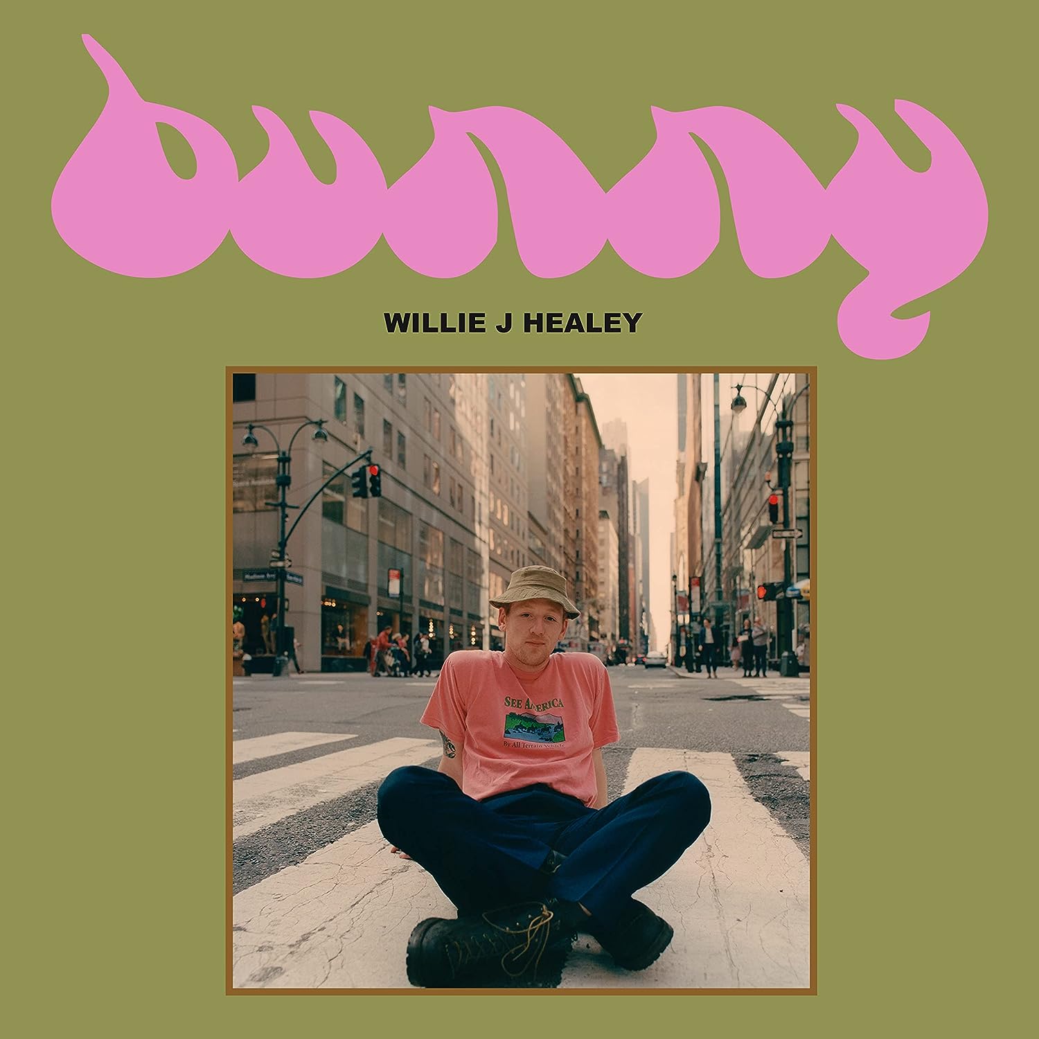Album cover for Willie J Healey’s “Bunny” featuring a man on a street.