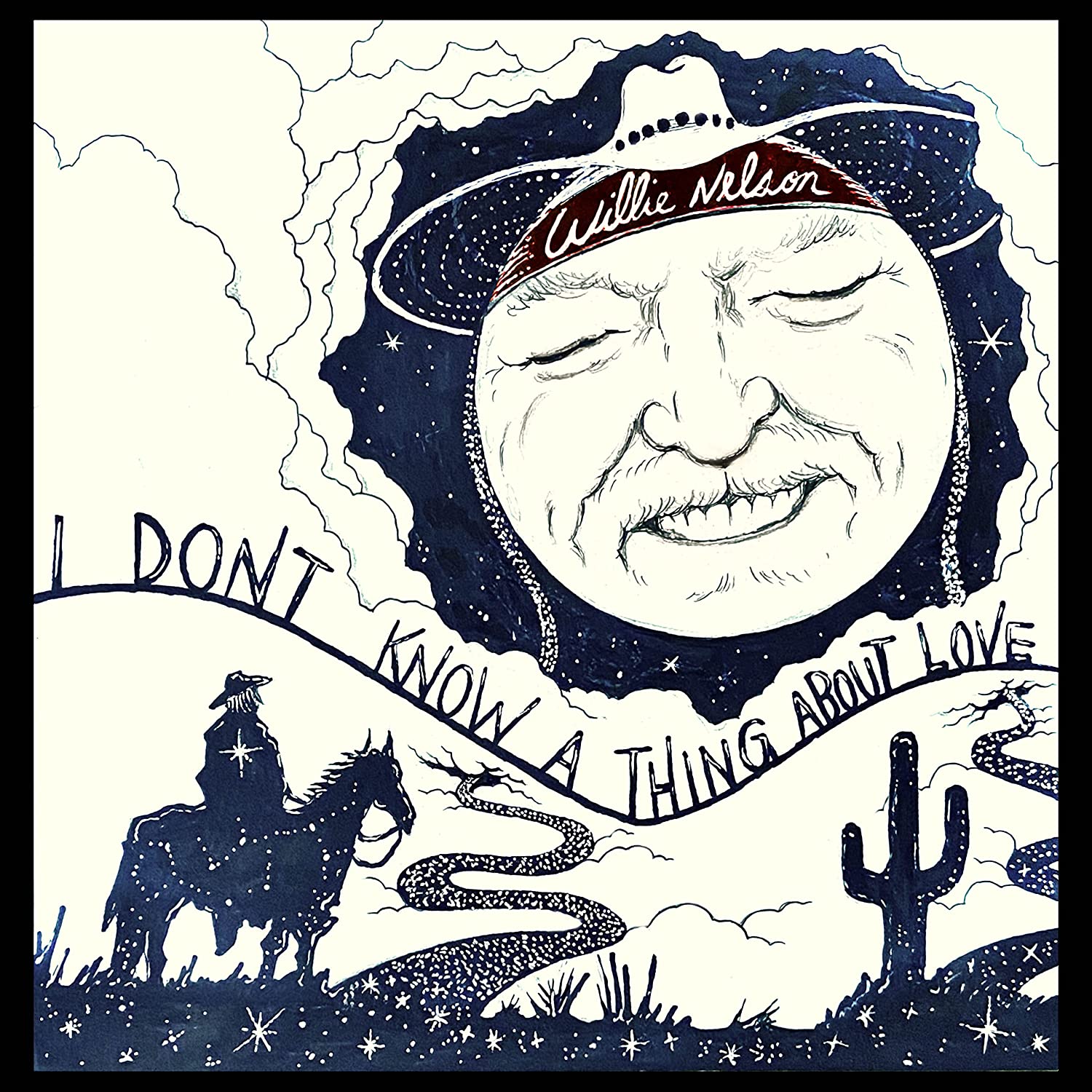 Willie Nelson album cover, illustration of a cowboy and desert scene.