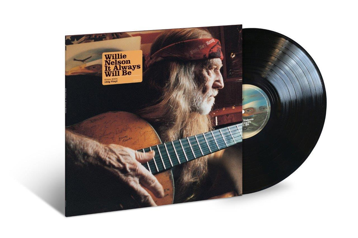 Willie Nelson album cover with vinyl record, showing a portrait and guitar.