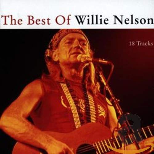 Willie Nelson performing with a guitar, album cover for “The Best Of.”