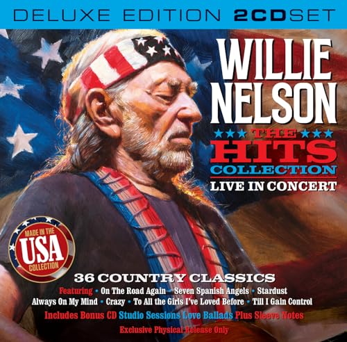Willie Nelson album cover with American flag imagery and text details.