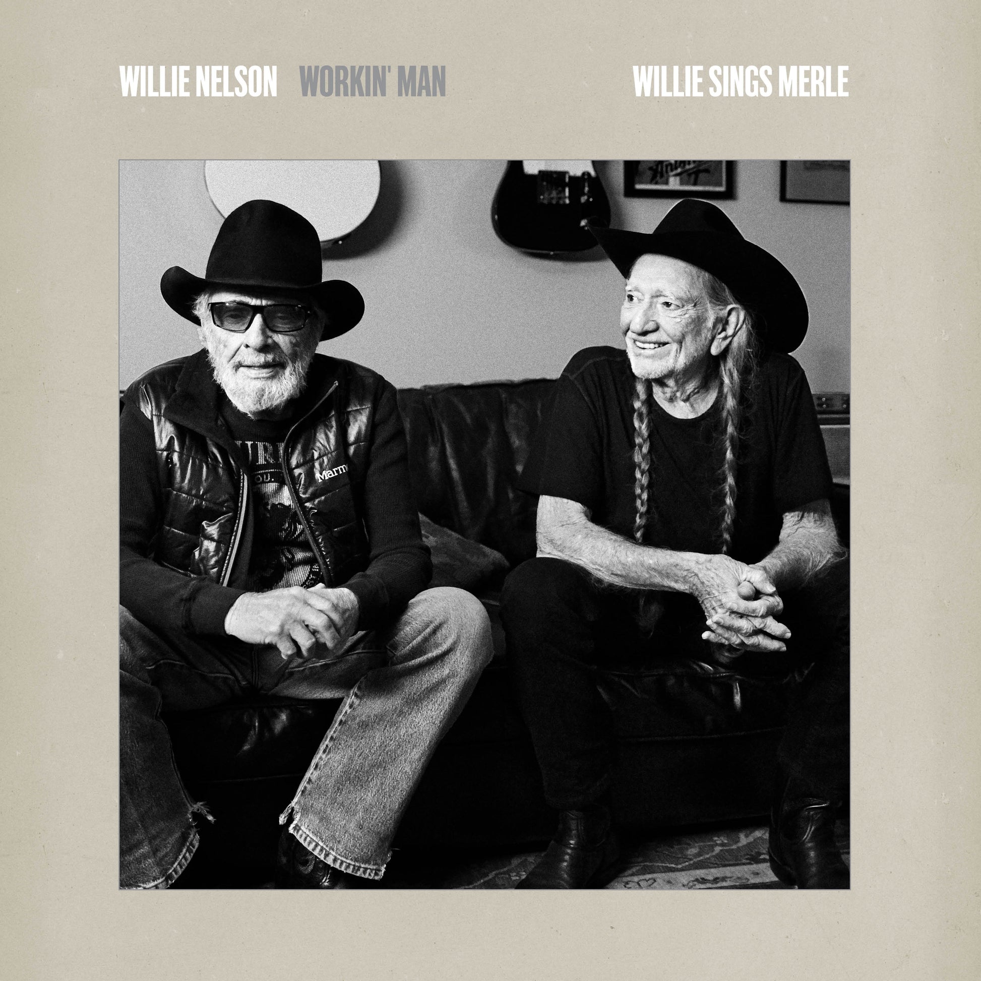 Black and white album cover featuring Willie Nelson seated on a couch.