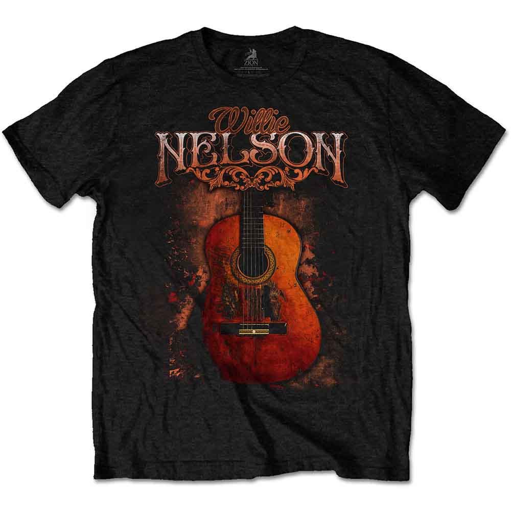 Black t-shirt with Willie Nelson's name and a guitar graphic.