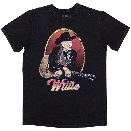 Stone wash t-shirt featuring Willie Nelson’s portrait with a lasso, size X-Large.