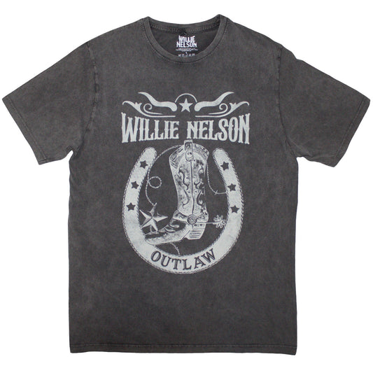 Charcoal grey t-shirt with "Outlaw" text and Willie Nelson graphic.