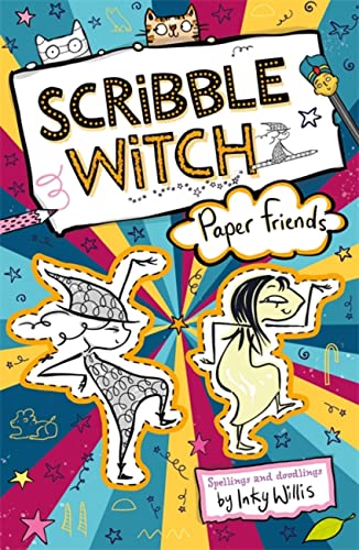 Book cover with illustrated witch and friend against a colorful, star-filled background.