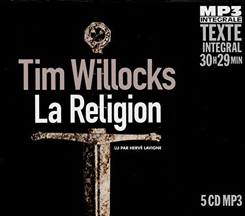 "Audiobook cover with a cross and sword on a black background."