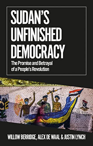Book cover depicting Sudanese protestors and a mural with national flags.