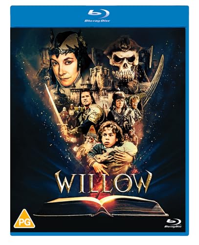 Blu-ray cover art for the movie Willow featuring the cast and an open book.