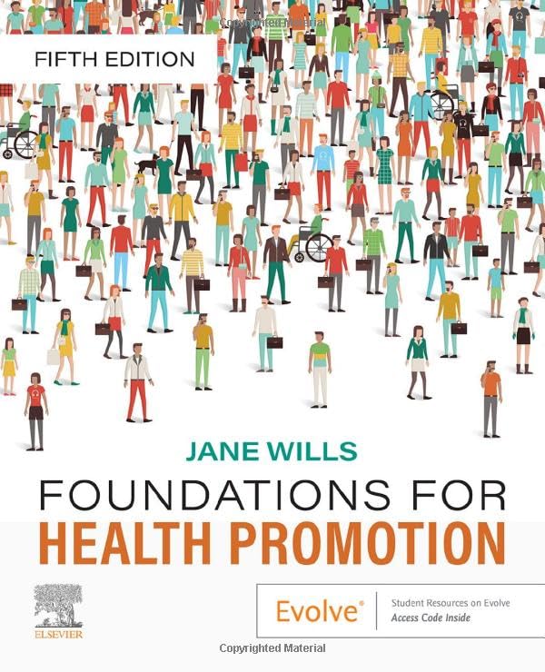 Textbook cover with illustrated crowd and title "Foundations for Health Promotion".