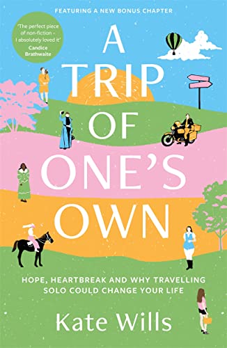Book cover with illustrated figures traveling on a colorful, rolling landscape.
