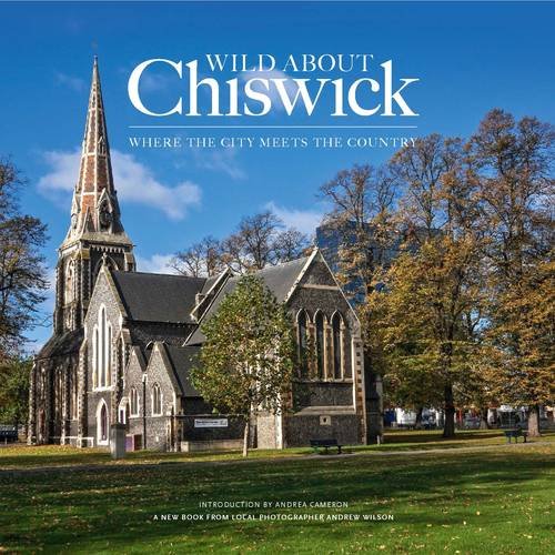 Book cover featuring a church spire and trees in Chiswick, London.