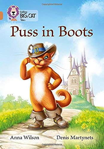 Puss in Boots, an orange cat in a hat and boots, stands confidently.
