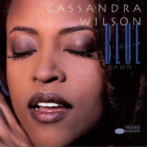 Cassandra Wilson album cover, close-up portrait with blue text.