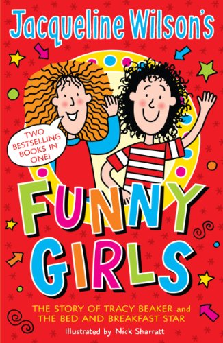 "Red children's book cover with cartoon girls and colorful stars and text."
