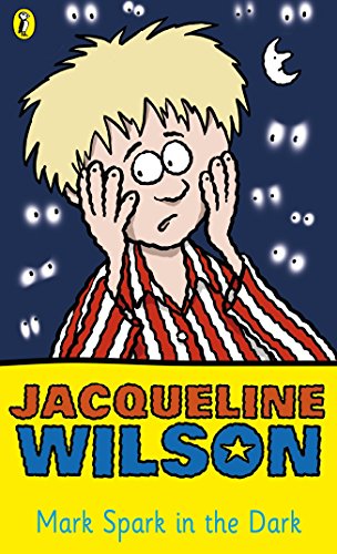 Book cover showing a blonde boy with a worried face surrounded by glowing eyes.