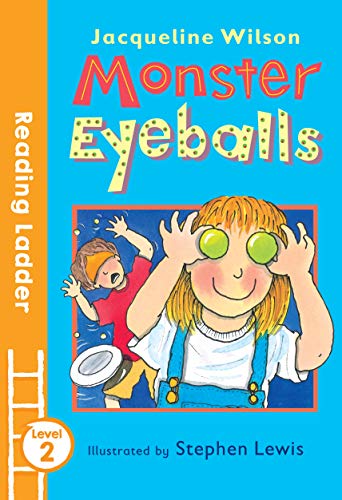 Book cover: girl holding green eyeballs, boy reacting with fear.