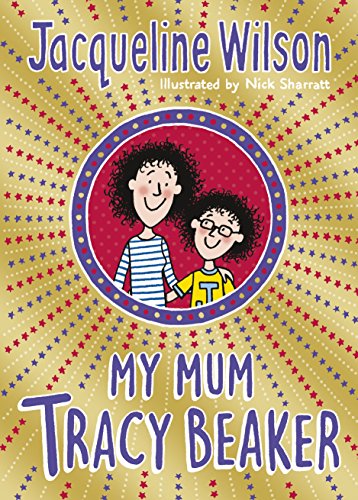 "Book cover with cartoon mother and child, yellow background, and red and blue stars."