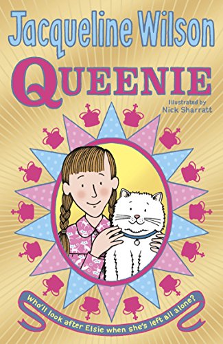 "Book cover featuring a girl holding a white cat, surrounded by pink hearts and teacups."